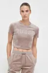 Velurové tričko Guess COUTURE