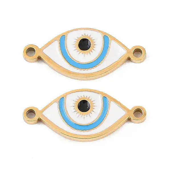 304 Stainless Steel Enamel Sky Blue Eye Links Connector Charms