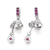 Brass Micro Pave Deep Pink Cubic Zirconia European Dangle Charms