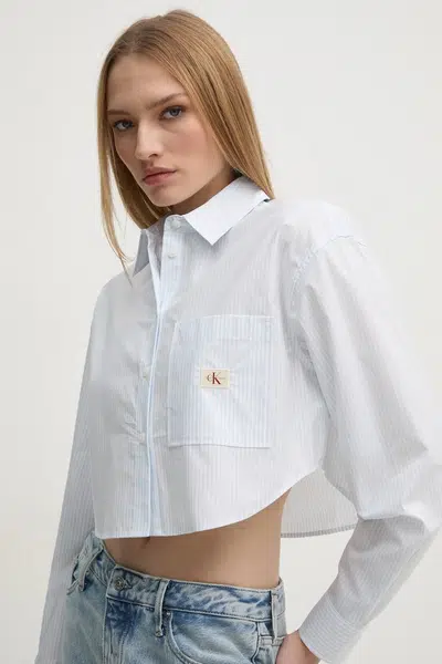 Bavlněná košile Calvin Klein Jeans modrá barva, relaxed, s klasickým límcem, J20J225078