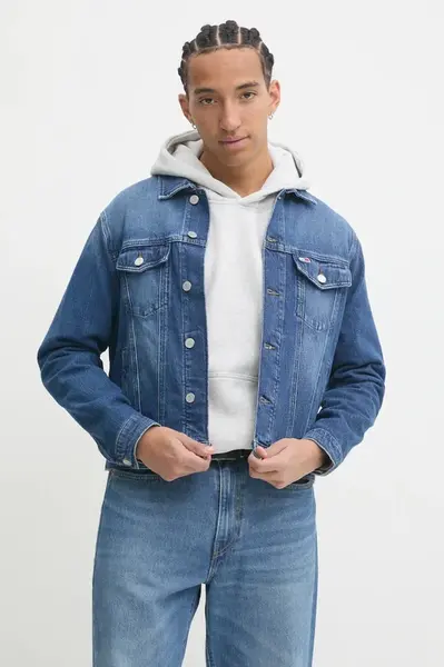 Džínová bunda Tommy Jeans pánská, modrá barva, přechodná, DM0DM20623