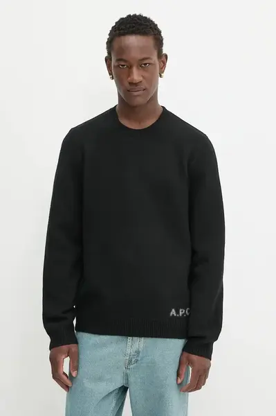 Vlněný svetr A.P.C. Pull Edward pánský, černá barva, WVBDJ.H23059