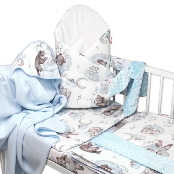 Baby Nellys 6-ti dílná výhod. sada s dárkem pro miminko , 120x90 Zvířátka na mráčku, modrá