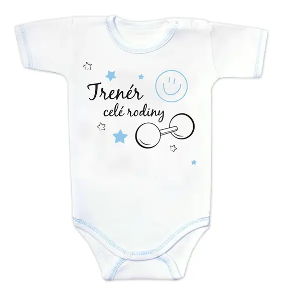 Baby Nellys Body krátký rukáv s vtipným textem  Trenér celé rodiny vel.  62