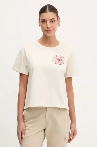 Tričko Fjallraven Fjällblomster béžová barva, F14600213