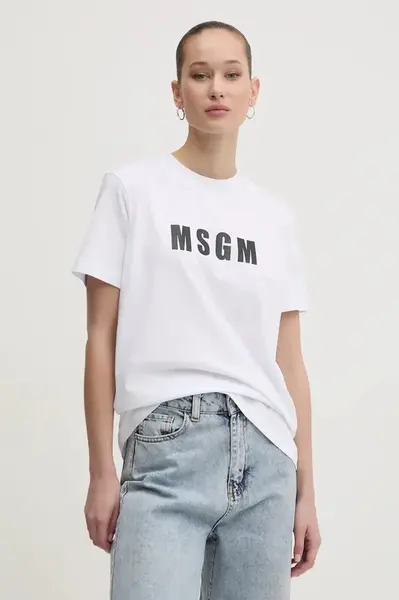 Bavlněné tričko MSGM bílá barva, 3841MDM92.257002