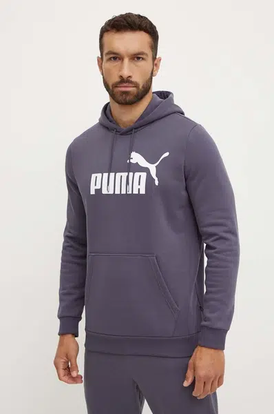 Mikina Puma pánská, šedá barva, s kapucí, s potiskem