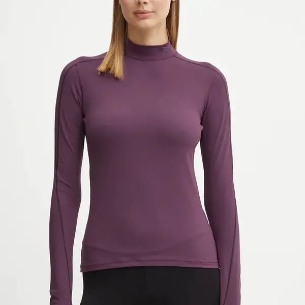 Tréninkové tričko s dlouhým rukávem Reebok vínová barva, s pologolfem, 100205683