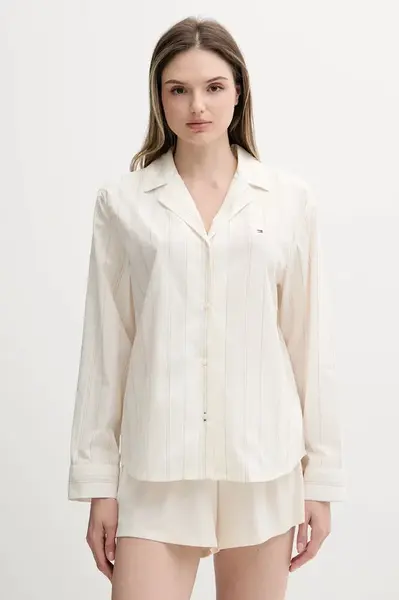Bavlněná pyžamová košile Tommy Hilfiger béžová barva, UW0UW05764