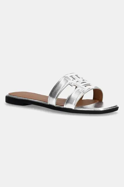 Kožené pantofle Tommy Hilfiger TH LOGO STRAP METALLIC MULE