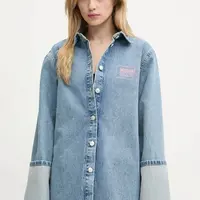 Džínová košile Moschino Jeans dámská, modrá barva, relaxed, s klasickým límcem, 0216 3217