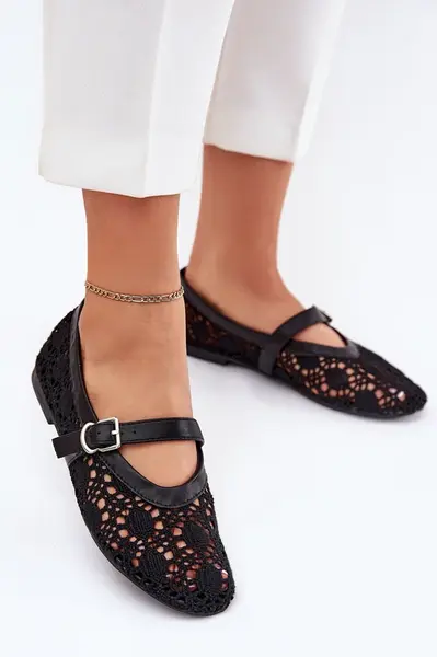 Boto Děrované baleríny s páskem černé Orphali
