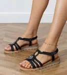 Gemre Black braided sandals decorated with a little flower Borris