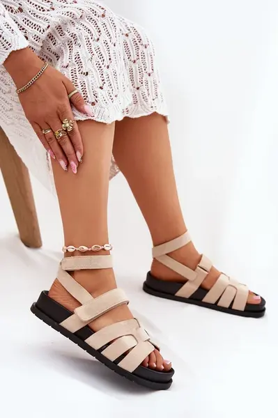 Boto Eko Semišové Sandály Dámské S Třásněmi Béžové Valpera