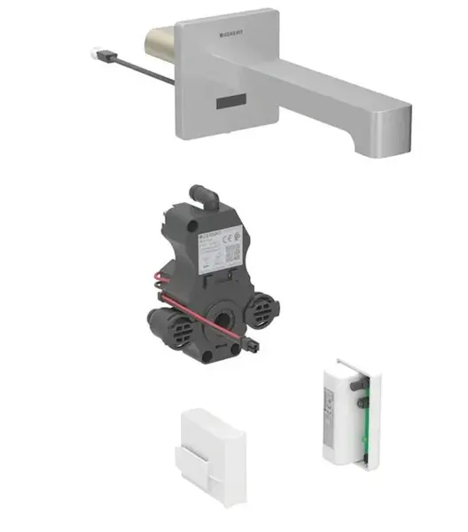Geberit Brenta - Elektronická umývadlová batéria pod omietku, napájanie z generátora, easy to clean, kefovaná nerezová 116.296.SN.1