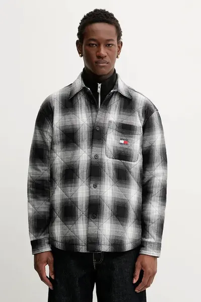 Bavlněná bunda Tommy Jeans černá barva, přechodná, DM0DM22014