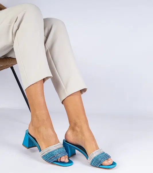 Gemre Blue elegant block heels with rhinestones Maritto