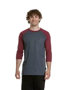 Meatfly pánské tričko s dlouhým rukávem Kennedy Raglan Navy Heather / Dark Wine | Červená | Velikost XL | 100% bavlna