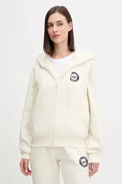Mikina Emporio Armani Underwear dámská, béžová barva, s kapucí, s aplikací, EW001935 AF15363