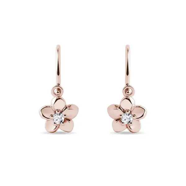 Zlaté náušničky z ružového zlata v tvare kvietkov s diamantmi KLENOTA