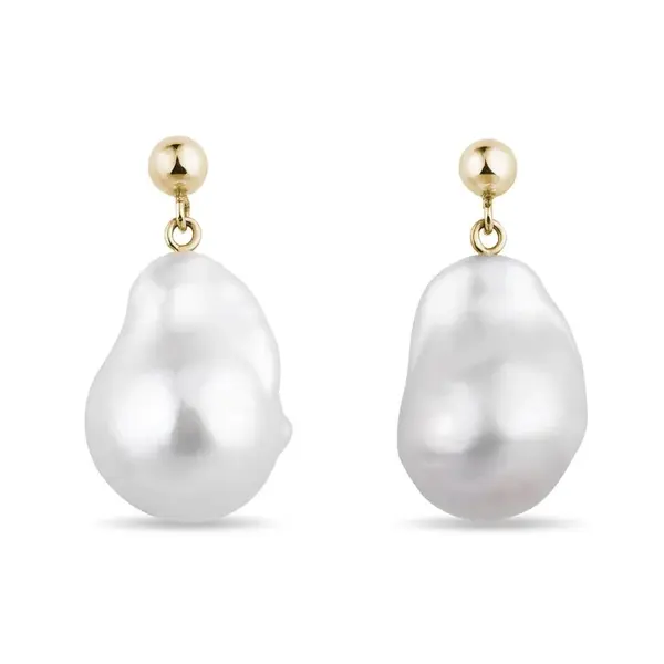 Náušnice zo žltého zlata s barokovou perlou KLENOTA