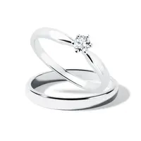 Set svadobných prsteňov z bieleho 14k zlata v lesku KLENOTA