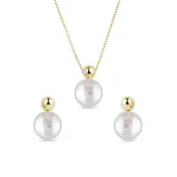 Souprava moderních perlových šperků ve žlutém zlatě KLENOTA