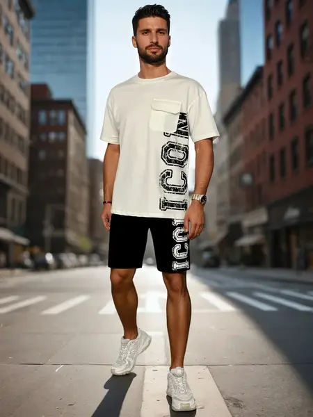 Komplet męski z nadrukiem biały Dstreet