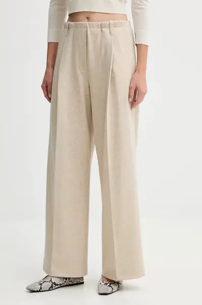 Kalhoty s příměsí kašmíru Liviana Conti béžová barva, high waist, L5WN37