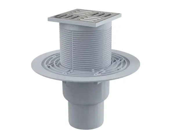 Alcadrain Odtokové kanálky - Podlahová vpust přímá 11x11 cm, průměr 5/8 cm, vodní zápachová uzávěra, nerez/plast APV2311