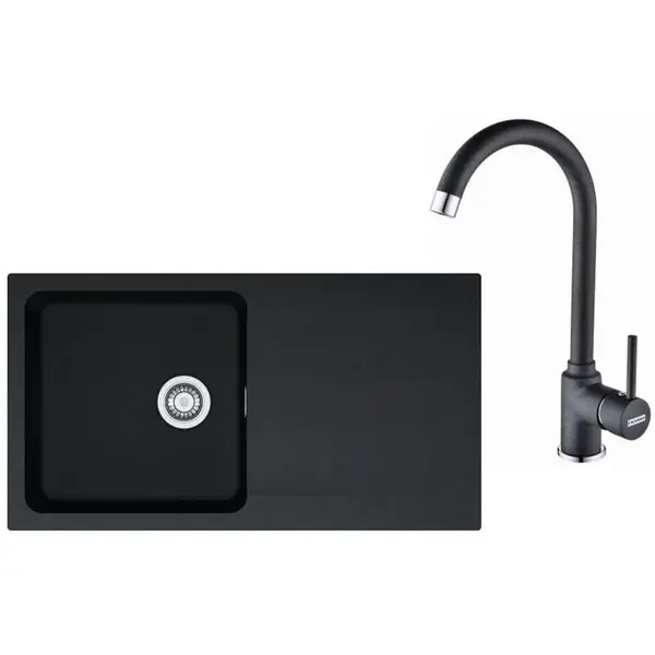 Franke Sety - Kuchynský set T41, tectonitový drez OID 611, čierna + batéria FP 9000, ónyx NEW 114.0441.337