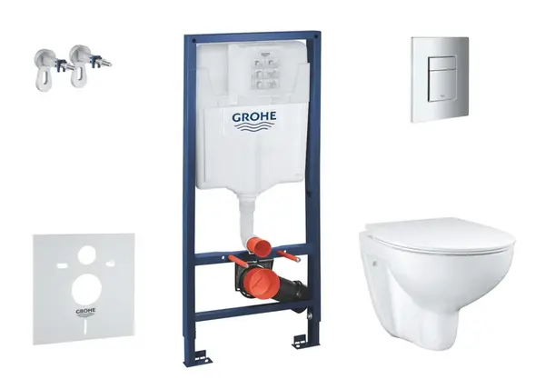 Grohe Solido - Set předstěnové instalace, klozetu a Slim sedátka Bau Ceramic, softclose, tlačítko Even, chrom SANI15BB1101