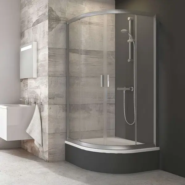 Ravak Blix - Štvrťkruhový sprchovací kút znížený BLCP4 Sabina-90, 88 cm-90x88 cm-90 cmx175 cm, rádius 50 cm-farba satin, sklo transparent 3B270U40Z1