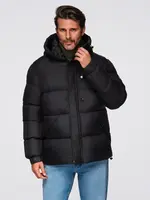 Ombre Men's quilted jacket with high zipped hood - black