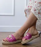 Gemre Pink woven espadrille flip-flops with walrus shells