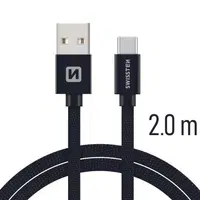Datový kabel Swissten Textile USB / USB-C, 2 M, black