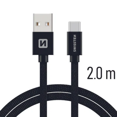 Datový kabel Swissten Textile USB / USB-C, 2 M, black