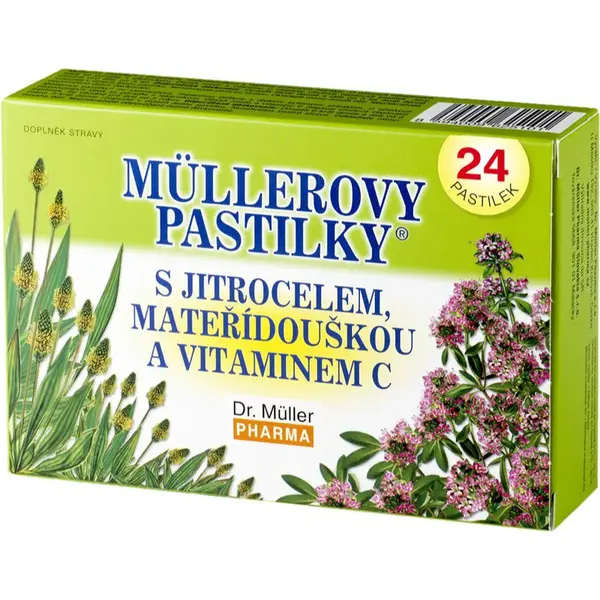 Dr. Müller Müllerovy pastilky® jitrocel, mateřídouška a vitamin C pastilky při potížích s hlasem 36 ks
