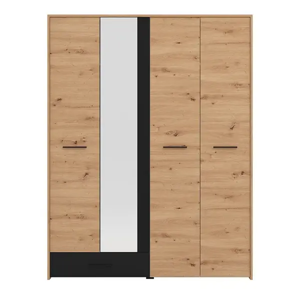 Čtyřdveřová šatní skříň se zrcadlem a zásuvkou geralt - dub