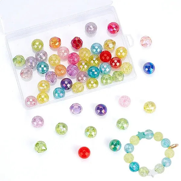 50Pcs 5 Style AB Color Plated Transparent Acrylic Beads