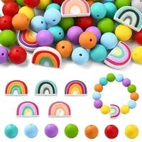 75Pcs Round/Rainbow Silicone Focal Beads
