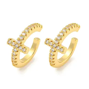 Brass Micro Pave Cubic Zirconia Cuff Earrings