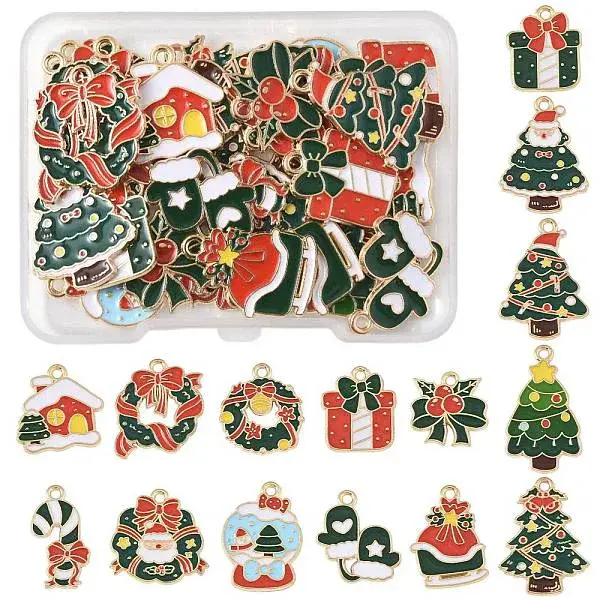30Pcs 15 Styles Alloy Enamel Pendants