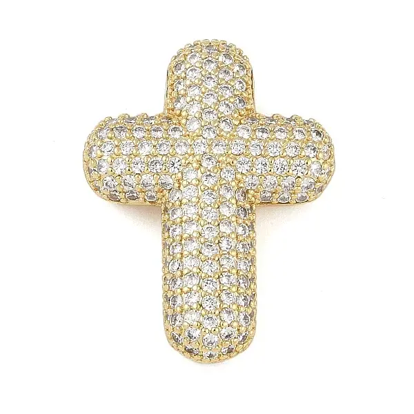 Brass Micro Pave Clear Cubic Zirconia Beads