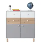 Komoda rasmus - biela/sivá/dub artisan