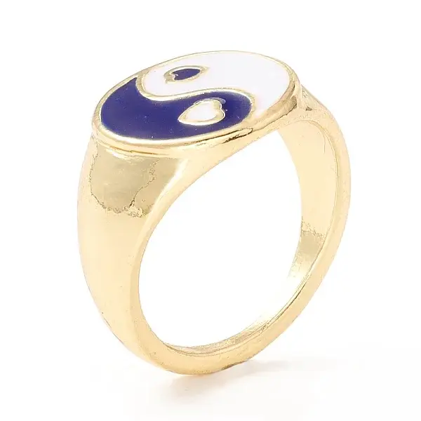 Yin Yang Pattern Flat Round Enamel Finger Ring for Girl Women