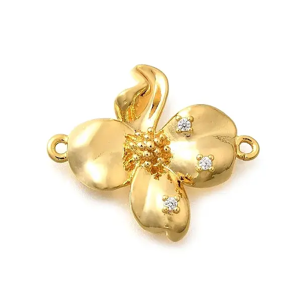 Brass Clear Cubic Zirconia Flower Connector Charms