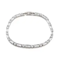 Brass Pave Clear Cubic Zirconia Rectangle & Flat Round Link Bracelets