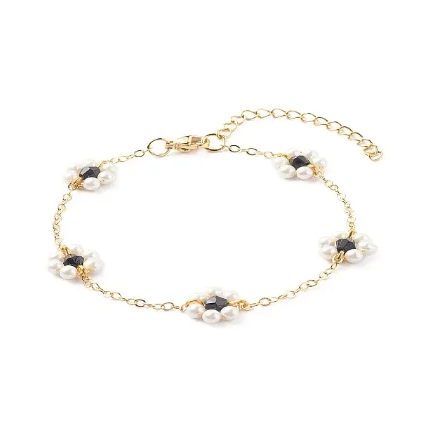 Shell Pearl & Acrylic Beads Flower Link Bracelets