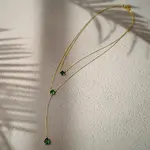 Teardrop 304 Stainless Steel Green Cubic Zirconia Pendant Double Layer Y Necklaces for Women